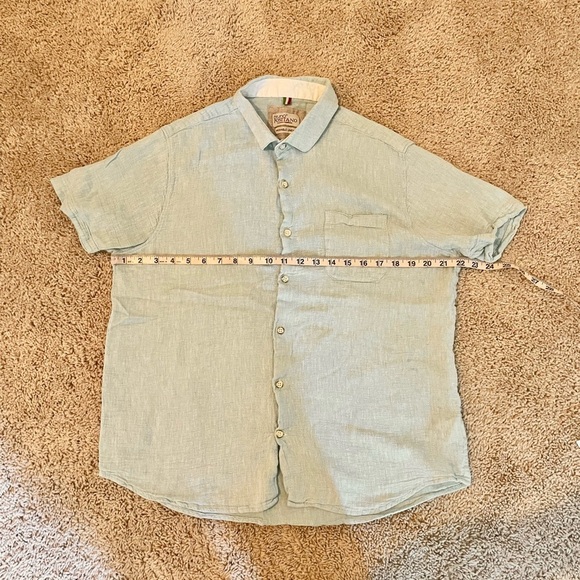 Bruno Positano Camp Shirt Men L Washable Linen Rayon  Button Short SLV Sea Blue - Picture 10 of 13